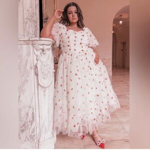 🍒 JessaKae Anne Dress Cream Cherry Embroidered Midi - 1X 🍒